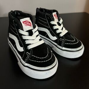 Vans Old Skool White Stripe High Top Black Suede Back Zip Sneakers Toddler Shoes